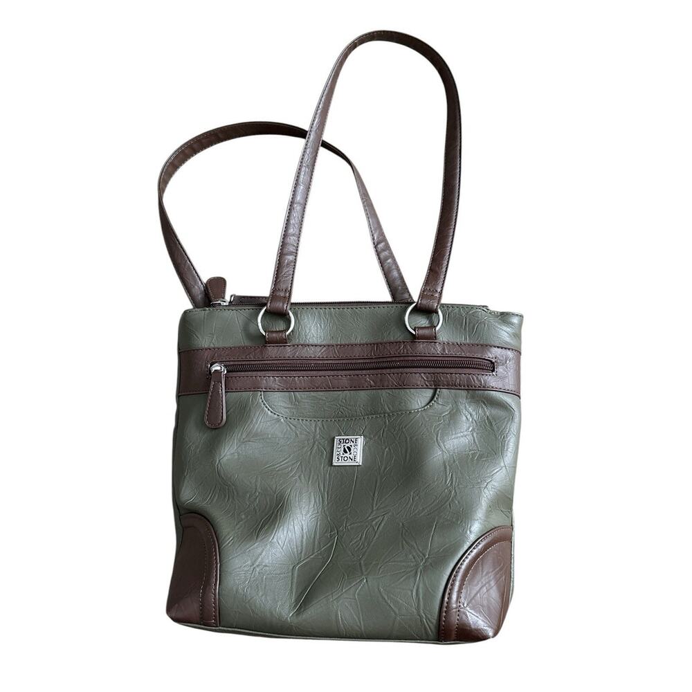 Stone & Co Green Brown Faux Leather Shoulder Tote Bag